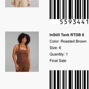 NWT Lululemon Instill Tank Size 6 Roasted Brown discontinued color